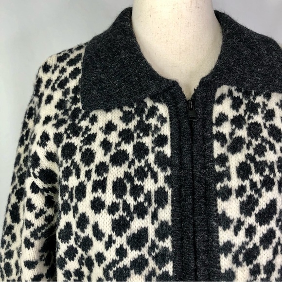 VINTAGE Casual Corner fair isle zip front cardigan wool grey ivory M - Picture 3 of 9